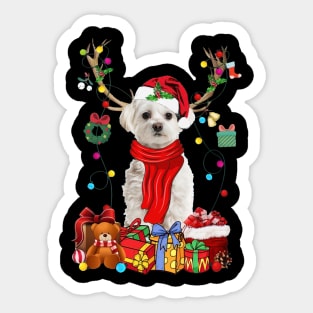 White Maltese Reindeer Santa Christmas Color Lights Sticker